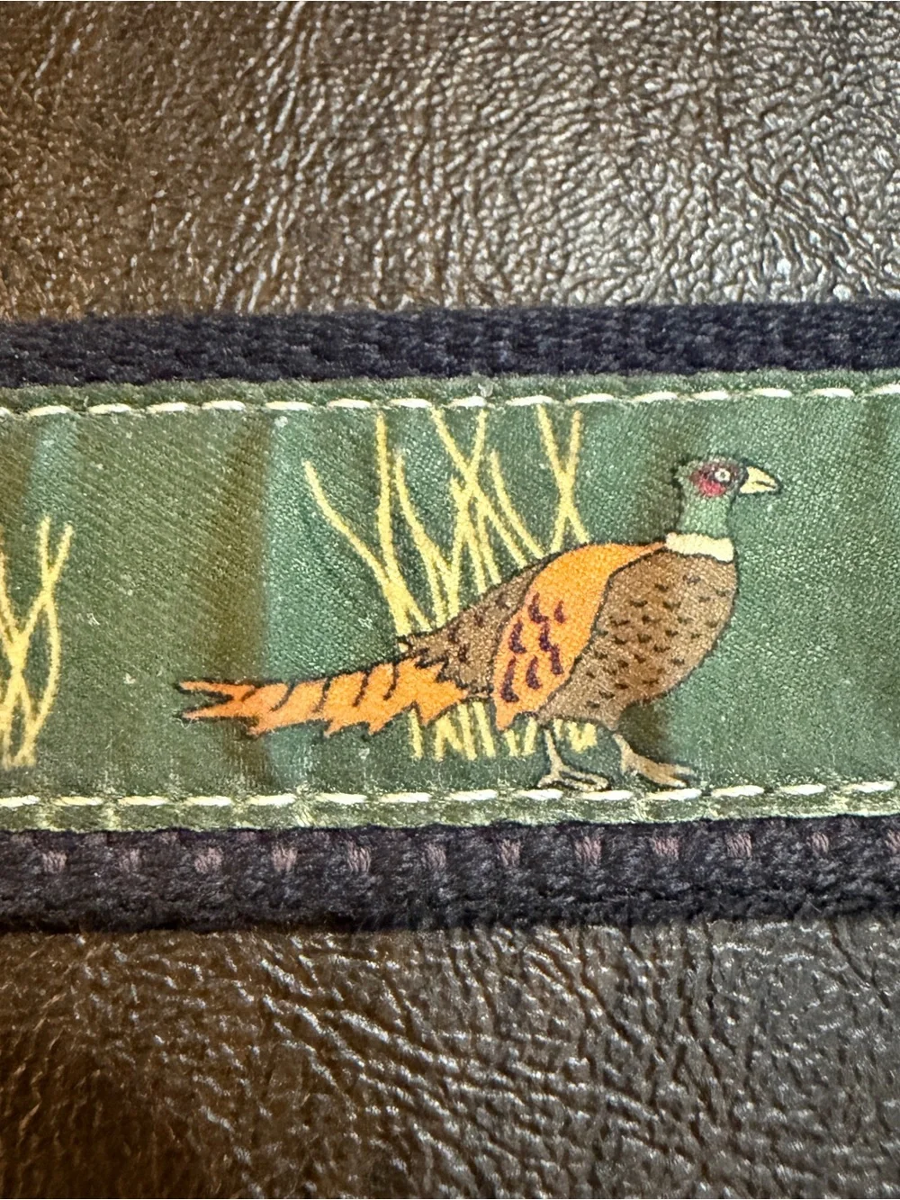 Vineyard Vines Pheasant Leather Canvas Brown Men’s Belt Brass Buckle Sz 34